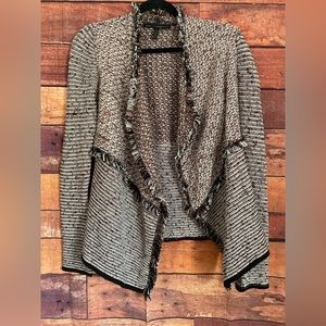 White House Black Market Womens Pink Black White Tweed Sweater Cardigan XS